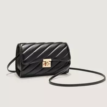 Женская сумка Дизайнерская сумка, маленькая квадратная сумка с вышивкой из твила, простая и универсальная сумка на одно плечо с диагональной застежкой чёрный