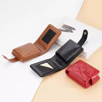 Женская сумка для хранения помады с зеркалом, однотонная искусственная кожа, портативный мини-путешественник, женский блеск для макияжа для губ, оттенок, лак, органайзер, чехол зелёный