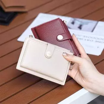 Женская сумка для карт на молнии средней и длинной длины из искусственной кожи, многофункциональный кошелек Zero, большой емкости, кожаный кошелек чёрный