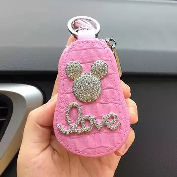 Женская сумка для ключей со стразами и любовным письмом, модная сумка для ключей от автомобиля розовый