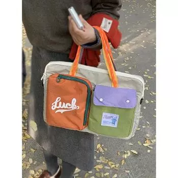 Женская сумка для компьютера из парусины контрастных цветов, повседневная портативная дорожная сумка большой вместимости 37x31x3cm белый