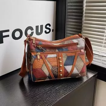 Женская сумка для мам среднего возраста, большая вместимость, ретро-сумка через плечо с несколькими карманами, универсальная диагональная сумка с перекрестными ремешками