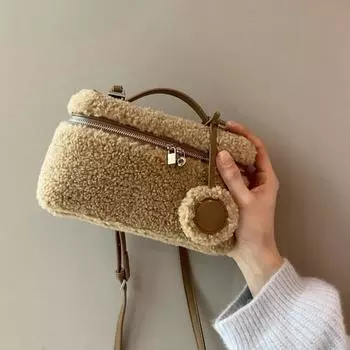 Женская сумка для обеда из овечьей шерсти, пушистая и мягкая, универсальная, меховая, сумка через плечо, коричневая, премиум, новая