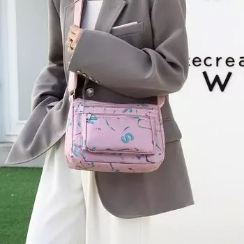 Женская сумка для отдыха 2025 года, новая женская сумка большой вместимости с принтом, легкая нейлоновая сумка через плечо 25x10x20cm чёрный