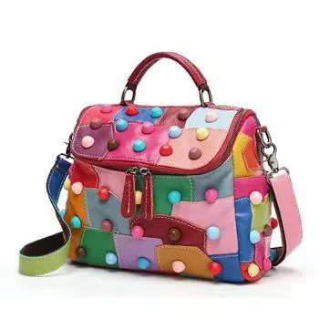 Женская сумка для писем из мягкой кожи для девочек, разноцветные лоскутные сумки для уличных путешествий через плечо