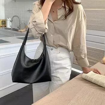 Женская сумка для поездок на работу, большая вместимость, сумка на одно плечо, летняя сумка-тоут из мягкой кожи в стиле ретро One Size чёрный