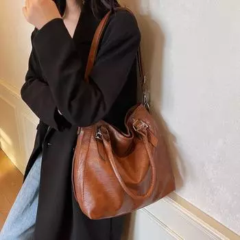 Женская сумка для поездок на работу в стиле ретро, большая вместительная сумка через плечо коричневый