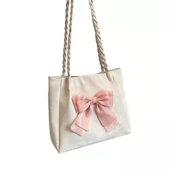 Женская сумка для покупок из искусственной кожи, модная большая вместительная сумка-тоут с бантом для девочек, сумка на одно плечо, повседневная сумка белый