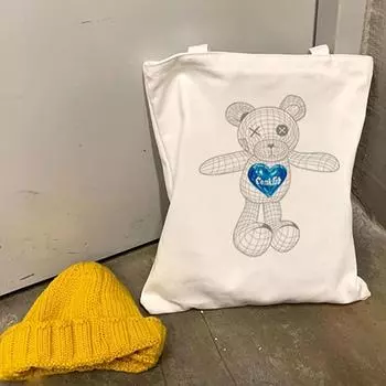 Женская сумка для покупок с мультяшным принтом медведя Kawaii сумка Harajuku Холщовая сумка для покупок Сумка для девочек Сумка через плечо Женская сумка Ba 24*26cm