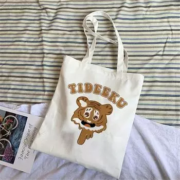 Женская сумка для покупок Сумка с мультяшным тигровым принтом Harajuku Холщовая сумка для покупок Сумка для девочек Сумка через плечо Женская сумка. 24*26cm