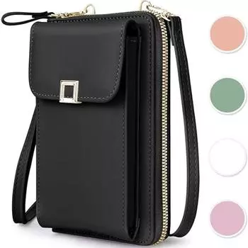 Женская сумка для телефона через плечо, кожаные сумки для телефона для женщин Водонепроницаемая сумка через плечо для мобильного телефона с длинным ремешком и отделением для карт на молнии, маленькая сумка через плечо белый
