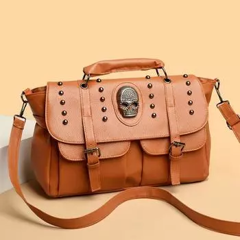 Женская сумка, европейский и американский стиль, персонализированная панк-сумка, крутая заклепка, череп, ретро-сумка на одно плечо для мотоцикла с диагональным поперечным ремнем серый