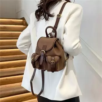 Женская сумка Guangzhou 2024 года, ранняя весна, новый модный повседневный рюкзак с завязками на шнурке, универсальный модный женский рюкзак