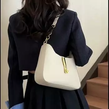 Женская сумка-хобо с цепочкой из искусственной кожи, винтажная однотонная универсальная сумка на молнии с клецками под мышками 26.5x6x15.5cm белый