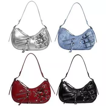 Женская сумка-хобо, винтажная сумка через подмышку, сумка-полумесяц, сумка на молнии, повседневный кошелек для свиданий серебряный