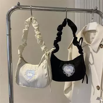 Женская сумка холщовая плиссированная сумка подмышкой с рисунком в виде сердца на молнии повседневные сумки для пельменей для мобильных телефонов дорожные сумки через плечо чёрный