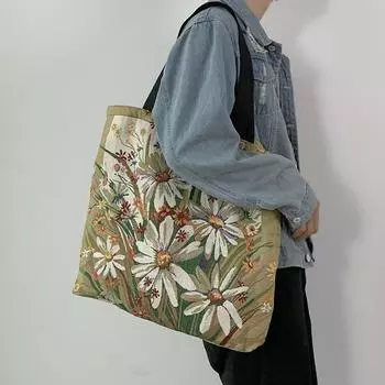 Женская сумка, холщовая сумка с принтом, большая вместительная ручная сумка для мамы, милая корейская школьная сумка на плечо