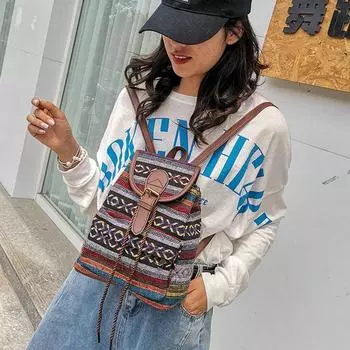 Женская сумка и рюкзак, китайский классический винтажный рюкзак с этническим принтом для женщин и девочек, школьный дорожный рюкзак, богемная сумка на двойное плечо в стиле бохо One Size