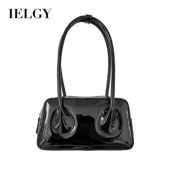 Женская сумка IELGY с нишевой текстурой красного цвета, простая и универсальная модная сумка на одно плечо из глянцевой лакированной кожи с застежкой-молнией чёрный