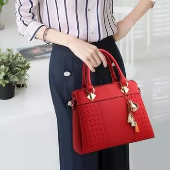 Женская сумка из искусственной кожи, большая емкость, вышивка, кисточка, подвеска, декор, пряжка из сплава темно-серого