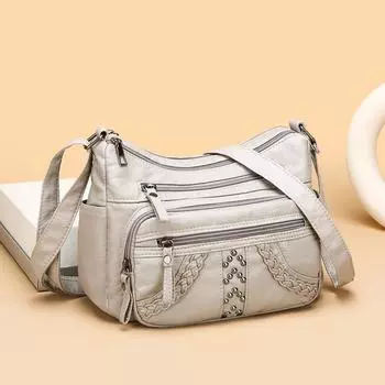 Женская сумка из искусственной кожи, многослойная однотонная сумка через плечо из мягкой кожи, сумка для матери чёрный