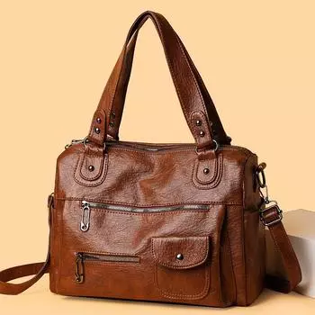 Женская сумка из искусственной кожи, сумка для поездок на работу в стиле ретро, повседневная сумка через плечо на одно плечо, большая вместительная сумка-тоут чёрный