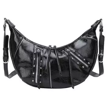 Женская сумка из искусственной кожи Y2K Punk Crescent Bag с молнией для работы и путешествий чёрный