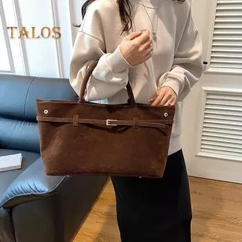 Женская сумка из искусственной замши в винтажном стиле с матовой поверхностью, большая вместимость, поясной декор, сумка для подмышек, сумка для покупок, свиданий, поездок на работу, сумка на плечо кофейный