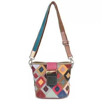 Женская сумка из коровьей кожи с ромбом, подходящая по цвету сумка-ведро, женская сумка из натуральной кожи, сумка-мессенджер через плечо, модный тренд разноцветный