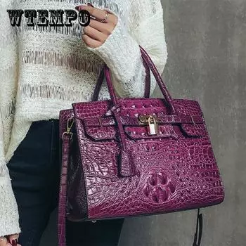 Женская сумка из коровьей кожи с верхним слоем из крокодиловой кожи, женская модная сумка через плечо большой вместимости