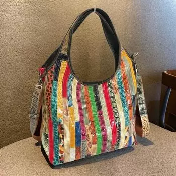 Женская сумка из кожи через плечо, сумка-мессенджер с цветной полоской, подходящая по цвету ретро-кожаная женская сумка через плечо