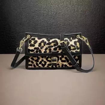 Женская сумка из кожи черного цвета с леопардовым принтом, сумка через плечо, сумка-мессенджер Internet Celebrity Women s Bag чёрный