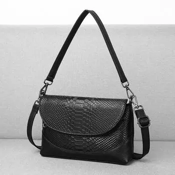 Женская сумка из кожи подмышкой, тисненый узор под змею, первый слой коровьей кожи, диагональная сумка, маленькая сумка, женская сумка-мессенджер через плечо чёрный