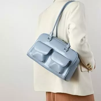 Женская сумка из кожи с одним плечом и ремешком через подмышку, двойная сумка для отдыха чёрный