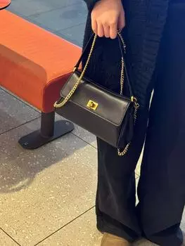 Женская сумка из кожи высокого класса Sense Niche Chain Underarm Bag женская дорожная сумка 2025 года новая сумка через плечо на одно плечо модная и универсальная 21x6.5x11cm чёрный/серебряный
