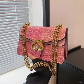 Женская сумка из крокодиловой кожи с двойной змеей, большая вместительная цепочка на одно плечо, маленькая квадратная сумка через плечо серый