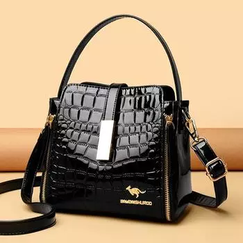 Женская сумка из крокодиловой лакированной кожи, ПУ, женская сумка среднего возраста, одно плечо, сумка-тоут через плечо для матери чёрный