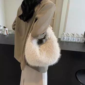 Женская сумка из меха высокого класса осень/зима 2025 года — популярная, мягкая, универсальная сумка 29*9*17 белый