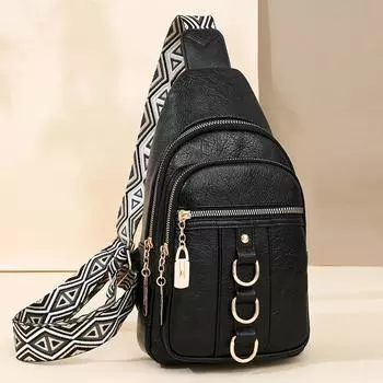 Женская сумка из мягкой искусственной кожи, нагрудная сумка, повседневная сумка через плечо, большая вместимость, сумка на плечо, дорожный рюкзак чёрный