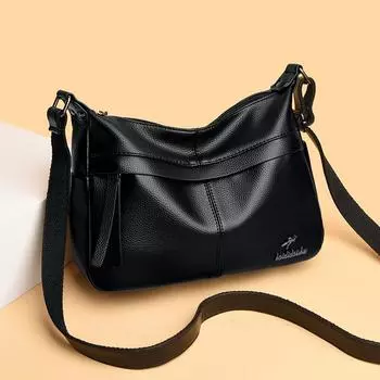 Женская сумка из мягкой искусственной кожи в городском минималистичном стиле, одно плечо, косая сумка большой вместимости чёрный