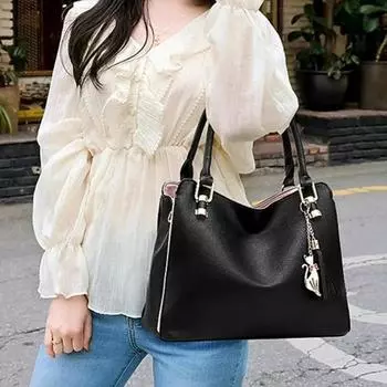 Женская сумка из мягкой кожи для мам, модная и среднего возраста, женская сумка, большая вместимость One Size чёрный