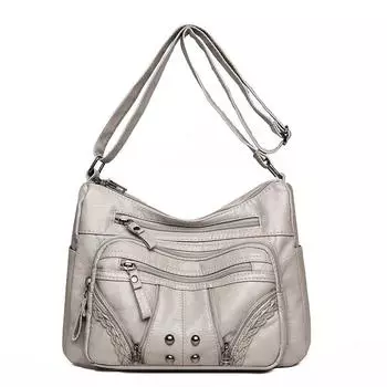 Женская сумка из мягкой кожи, многослойная, через плечо, сумка через плечо, сумка для матери бежевый