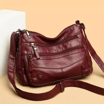 Женская сумка из мягкой кожи, многослойная сумка через плечо большой вместимости для среднего возраста, сумка через плечо для мобильного телефона, материнская сумка серый
