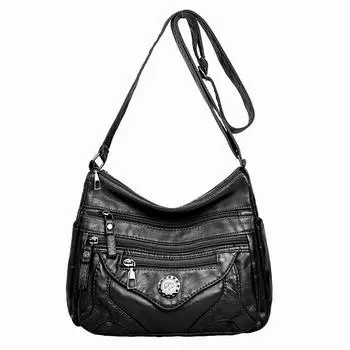 Женская сумка из мягкой кожи с несколькими отделениями, сумка через плечо большой емкости, сумка через плечо для матери чёрный