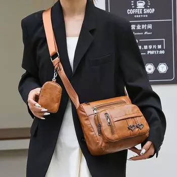 Женская сумка из мягкой кожи, сумка через плечо с несколькими отделениями, дорожная сумка через плечо, рюкзак среднего и пожилого возраста, сумка через плечо для мамы чёрный