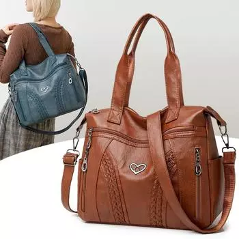 Женская сумка из мягкой кожи, сумка через плечо, большая вместимость чёрный