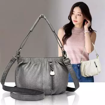 Женская сумка из мягкой кожи, сумка для мамы, большая вместительная сумка через плечо синий