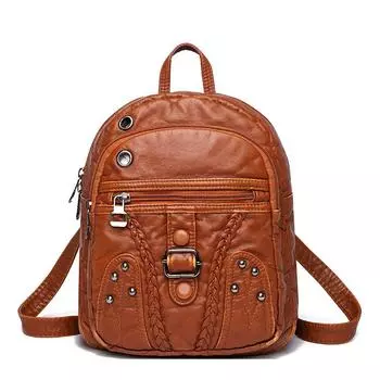 Женская сумка из мягкой кожи в стиле ретро с застежкой-заклепкой, плетеная женская сумка на плечо с разъемом для наушников, рюкзак на молнии