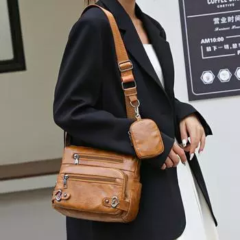 Женская сумка из мягкой кожи, женская сумка через плечо большой вместимости, сумка для матери среднего возраста коричневый