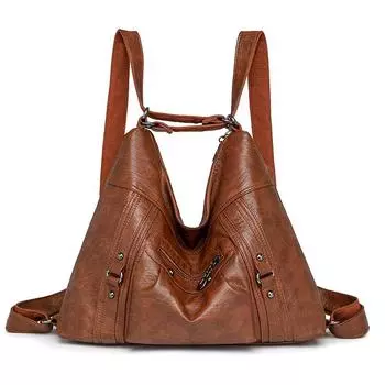 Женская сумка из мягкой кожи, женская сумка через плечо большой емкости, ретро-рюкзак на молнии чёрный